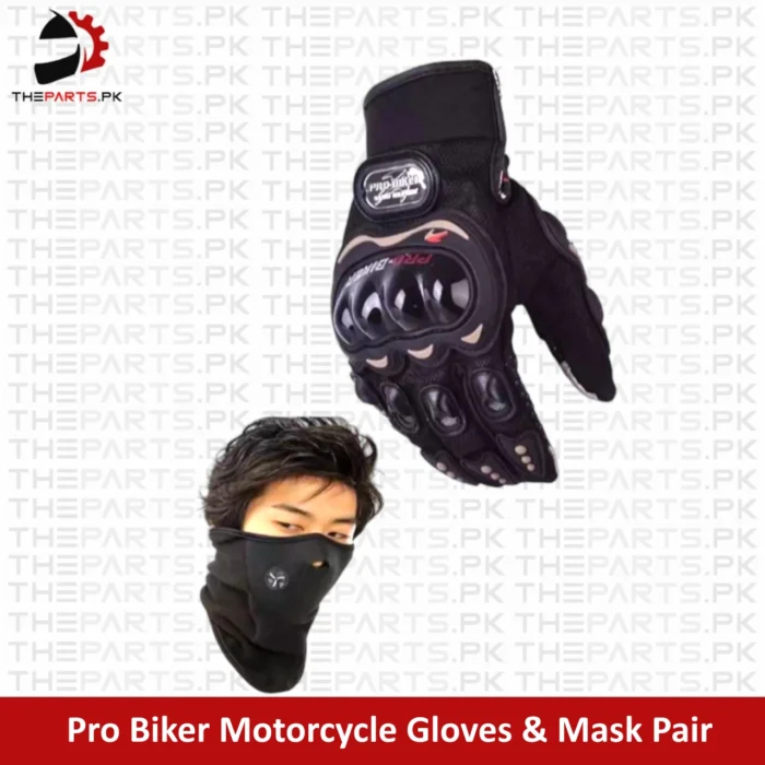 Pro Biker Motorcycle Gloves & Mask Pair - Black