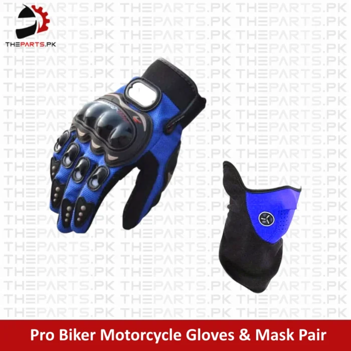 Pro Biker Motorcycle Gloves & Mask Pair - Blue