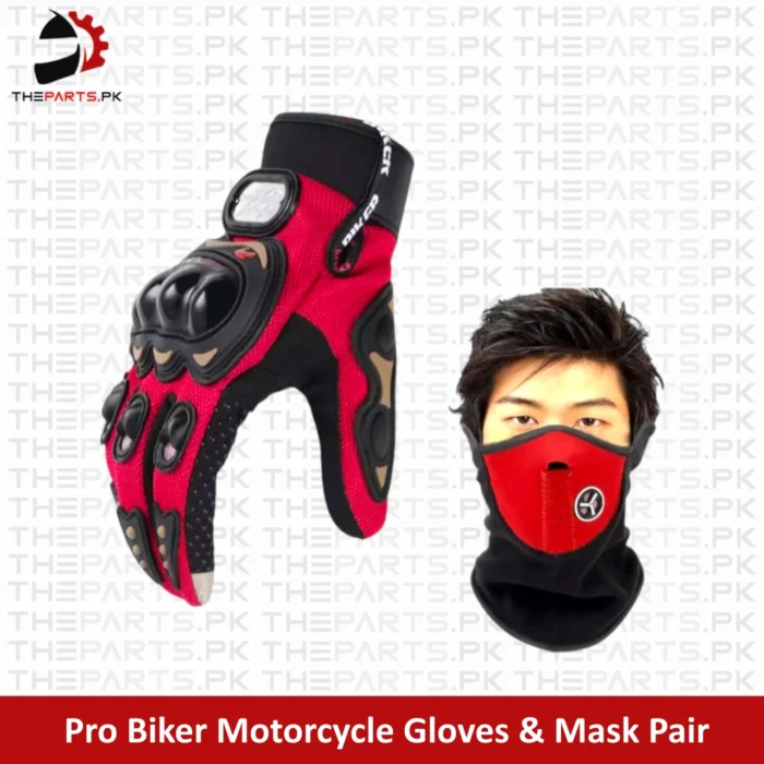 Pro Biker Motorcycle Gloves & Mask Pair - Red